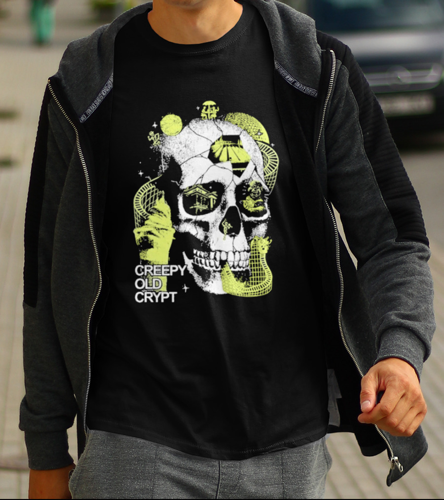 Rocco Botte Creepy Old Crypt Skull Neon Aesthetic T-Shirt