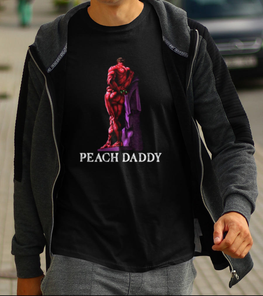 Raskolapparel Peach Daddy Muscle Statue With Purple Accent T-Shirt