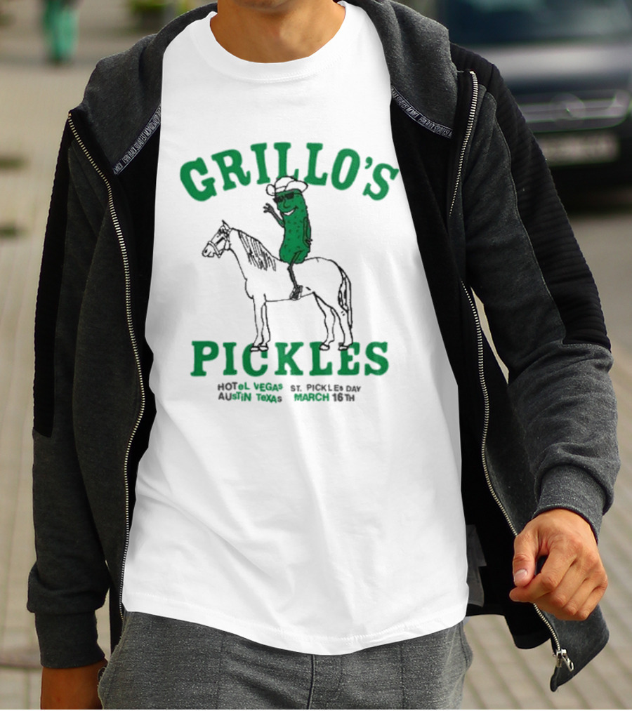 Grillo’s Pickles St Pickles Day Austin Texas March 16th Hotel Vegas T-Shirt