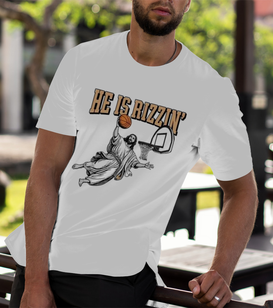 He Is Rizzin Jesus Dunk Basketball Retro Vintage Style T-Shirt