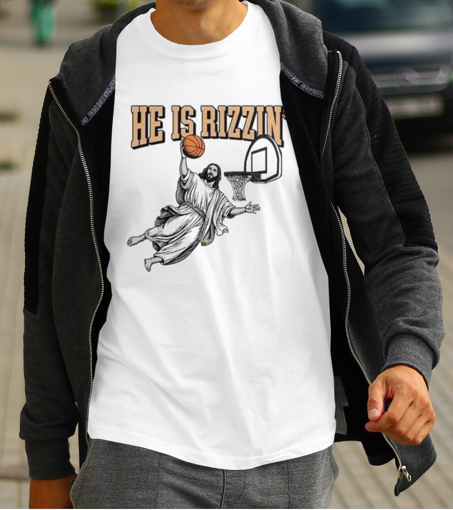 He Is Rizzin Jesus Dunk Basketball Retro Vintage Style T-Shirt