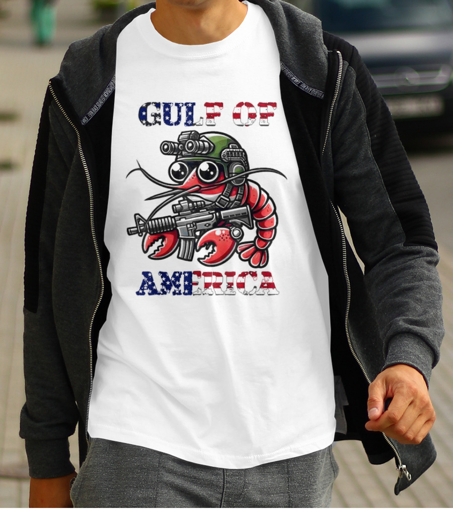 Gulf Of America Tactical Shrimp Patriotic Military Camouflage T-Shirt