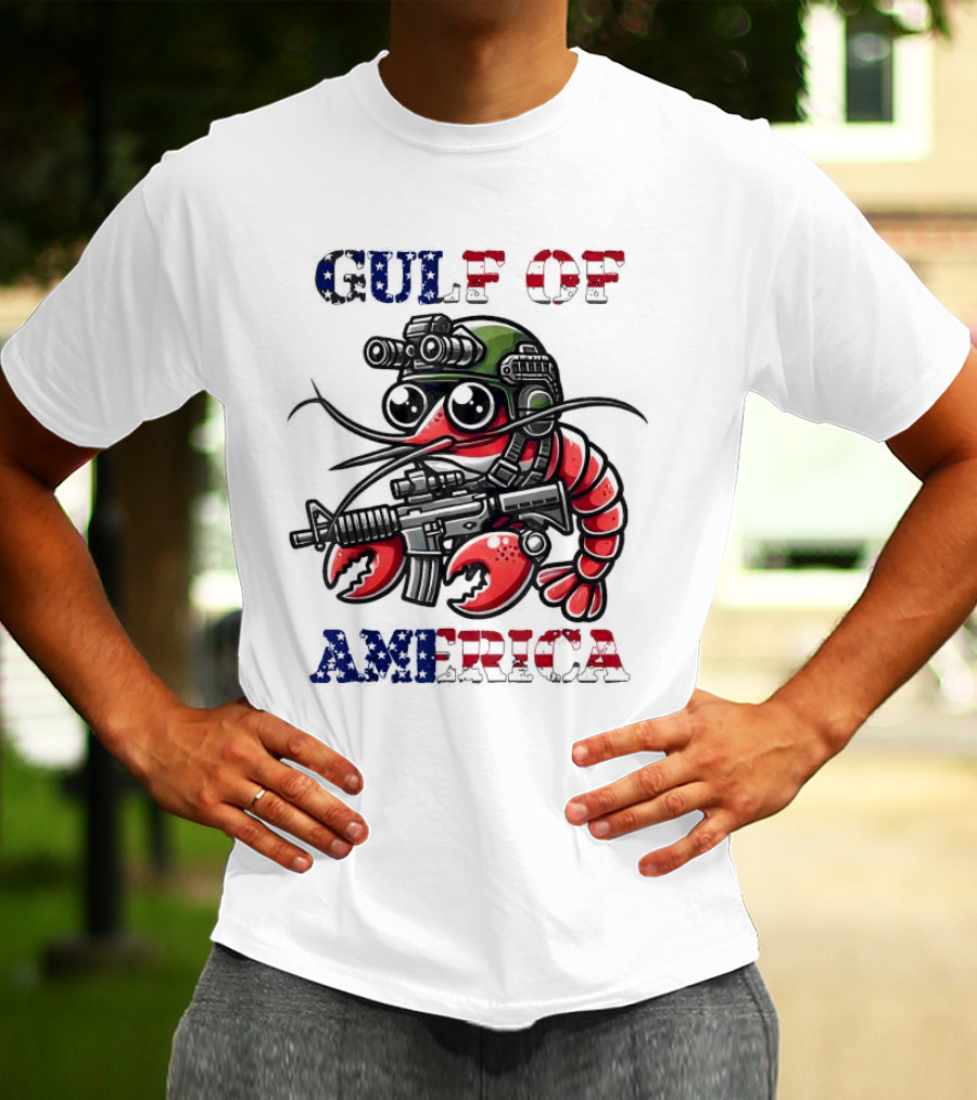 Gulf Of America Tactical Shrimp Patriotic Military Camouflage T-Shirt