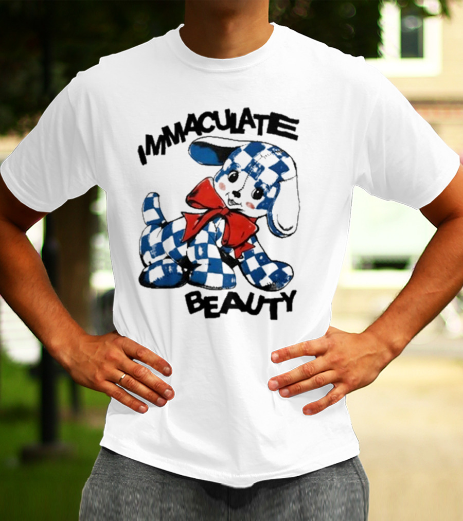 Henry Johnson Immaculate Beauty Blue Checkered Puppy Red Bow T-Shirt