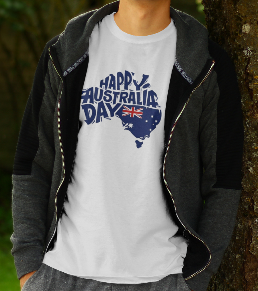 Happy Australia Day Map With Flag Inside Text T-Shirt