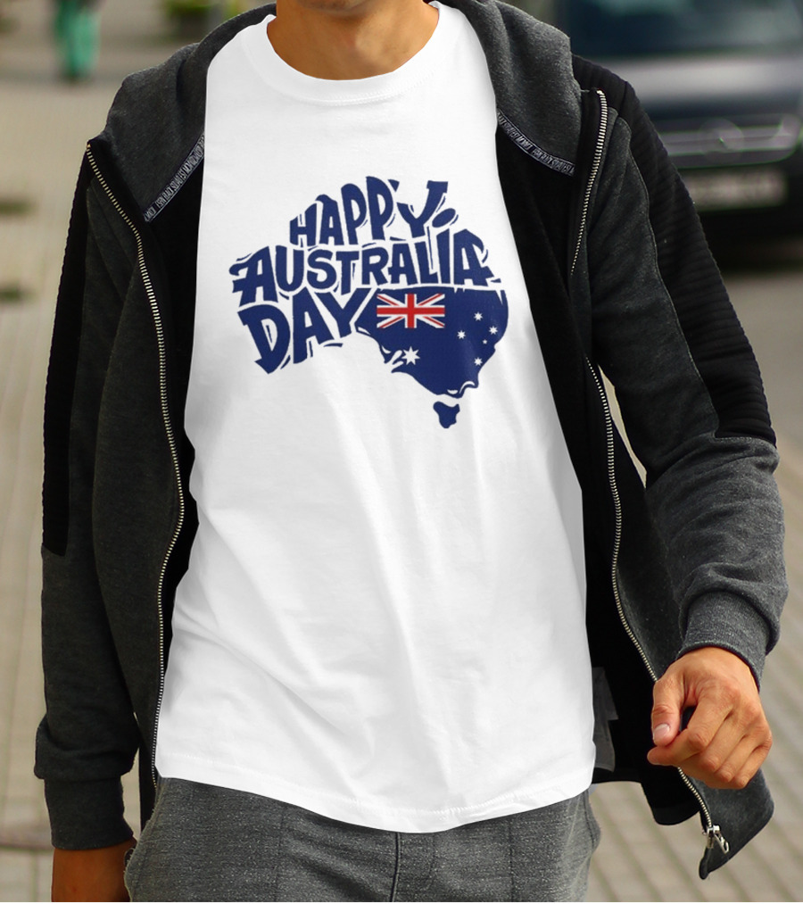 Happy Australia Day Map With Flag Inside Text T-Shirt