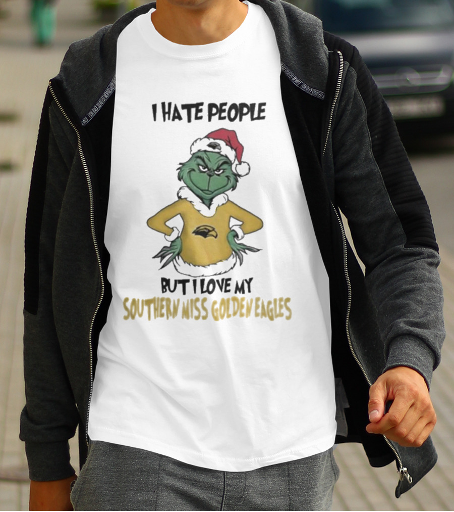 I Hate People But I Love My Southern Miss Golden Eagles Grinch Holiday Style T-Shirt