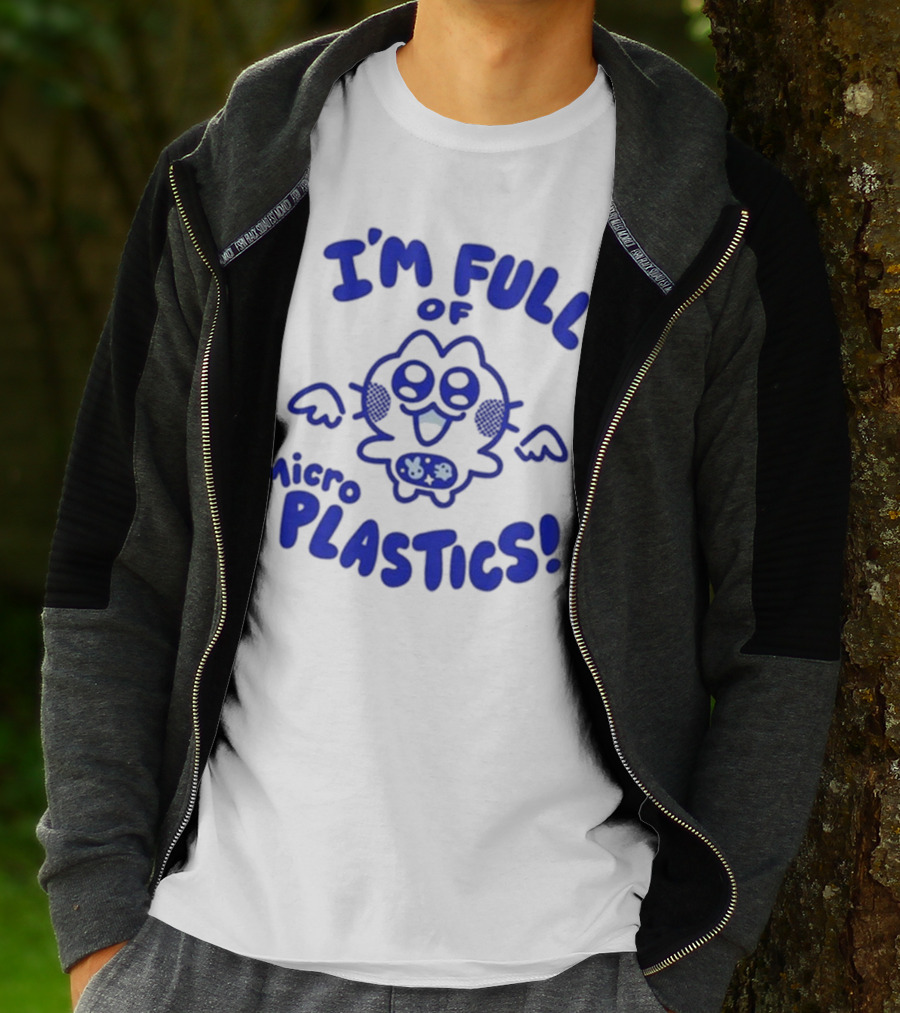 I'm Full Of Microplastics Funny Cartoon Character With Blue Outline T-Shirt