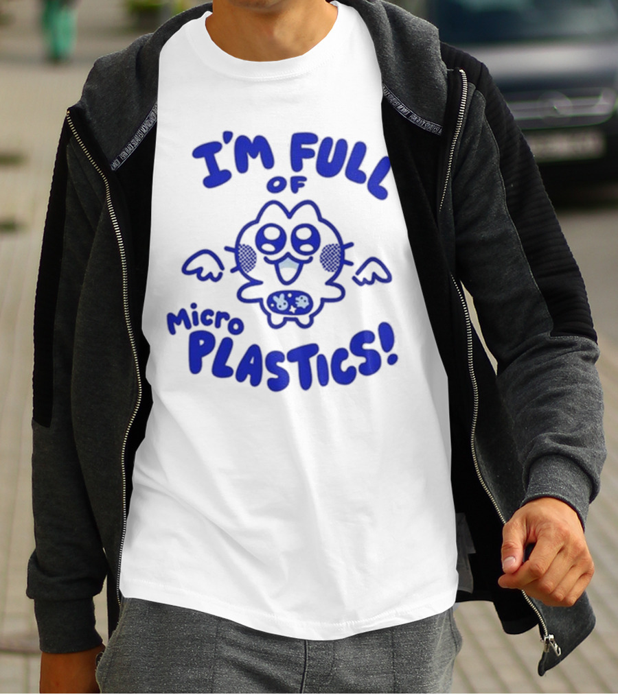 I'm Full Of Microplastics Funny Cartoon Character With Blue Outline T-Shirt