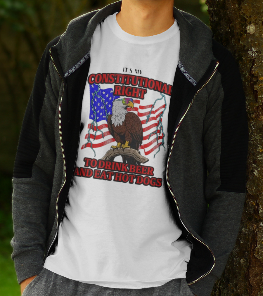 Constitutional Right Bald Eagle American Flag Drink Beer Eat Hot Dogs T-Shirt