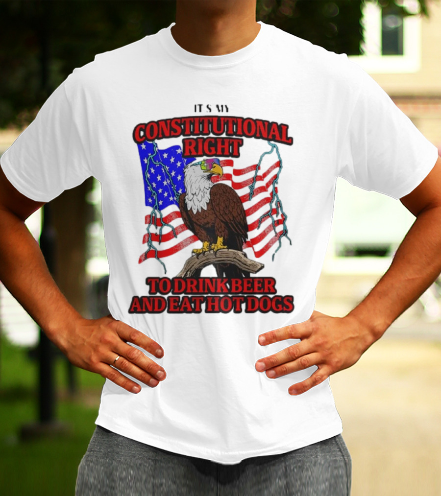 Constitutional Right Bald Eagle American Flag Drink Beer Eat Hot Dogs T-Shirt
