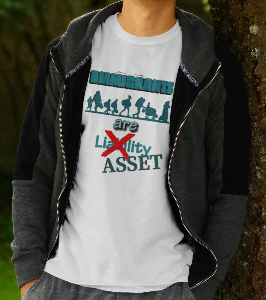 Immigrants Are Not Liability Asset Message With Silhouette Imagery T-Shirt