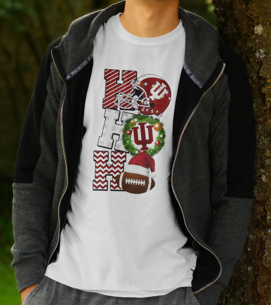 Indiana Hoosiers Football Christmas Game Day Ho Ho Ho Holiday Cheer T-Shirt