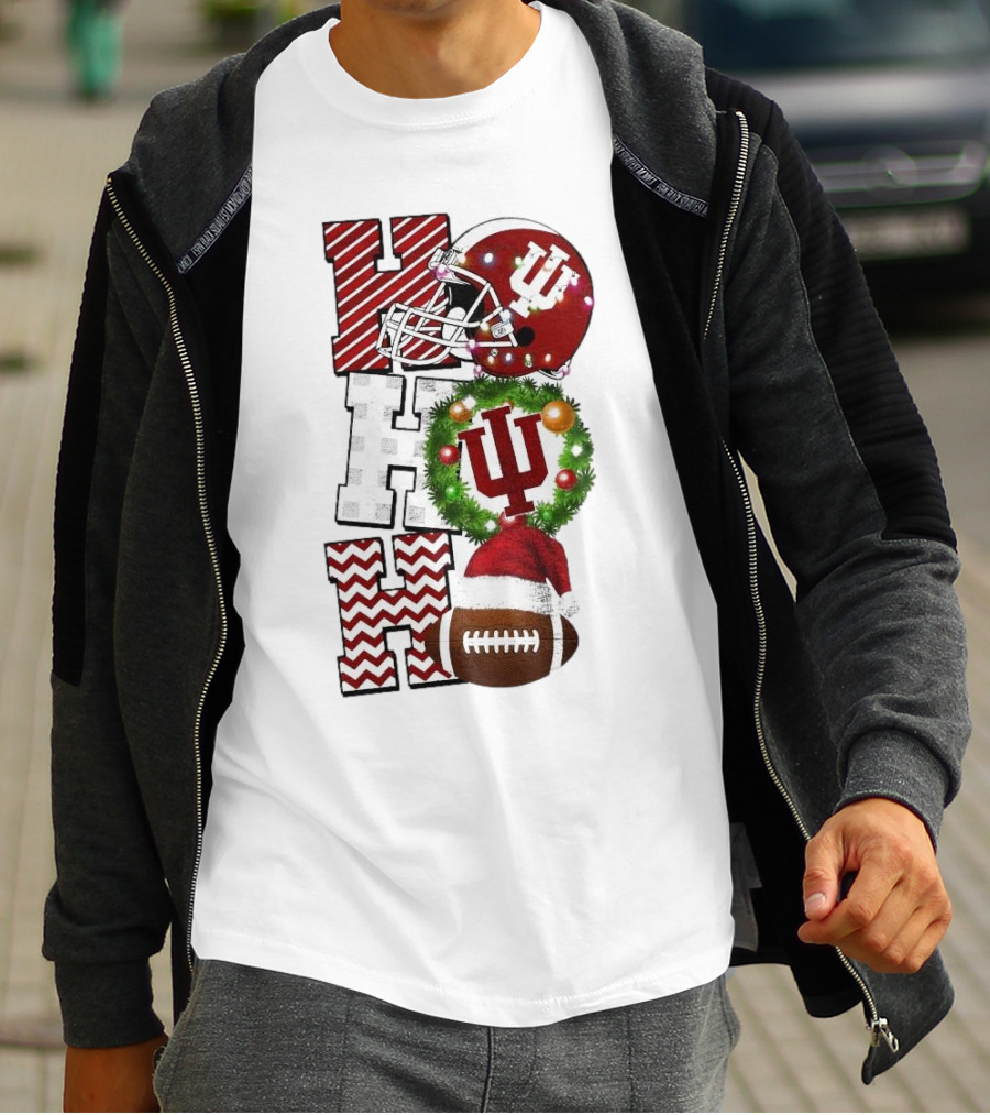 Indiana Hoosiers Football Christmas Game Day Ho Ho Ho Holiday Cheer T-Shirt