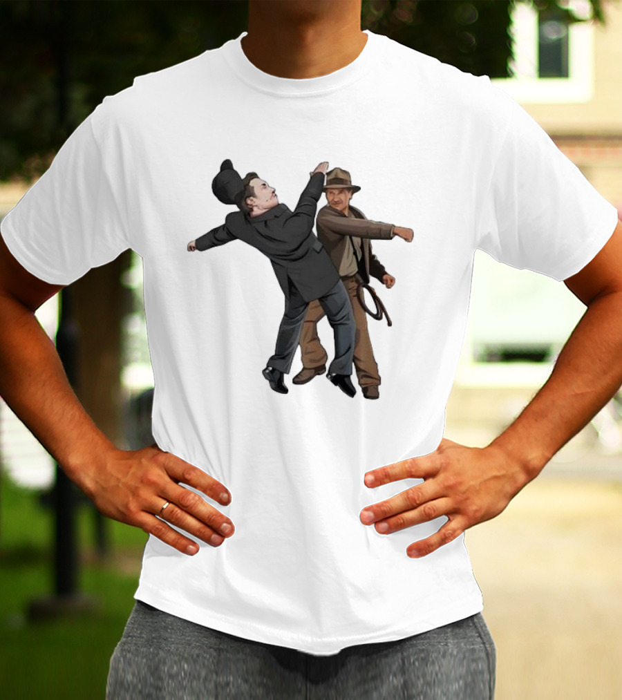 Indiana Jones Punching Elon Musk Salute Scene T-Shirt