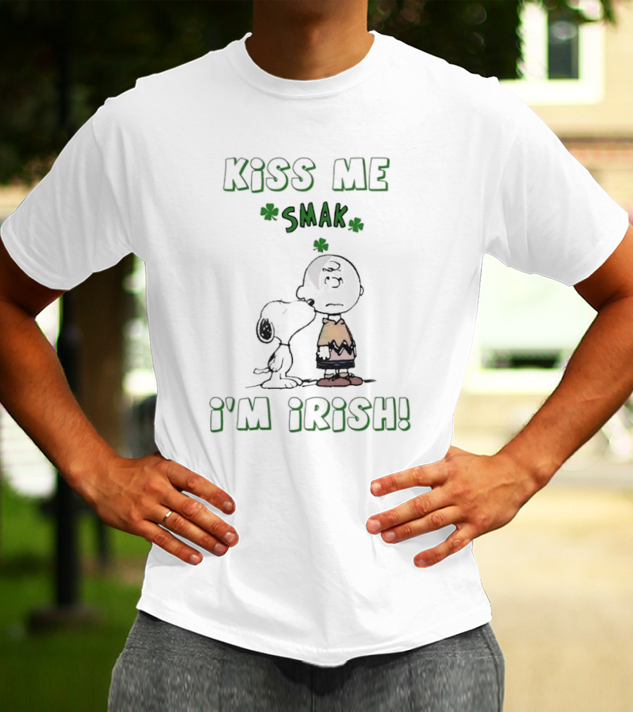 Kiss Me Smak I'm Irish With Iconic Cartoon Characters And Shamrocks T-Shirt
