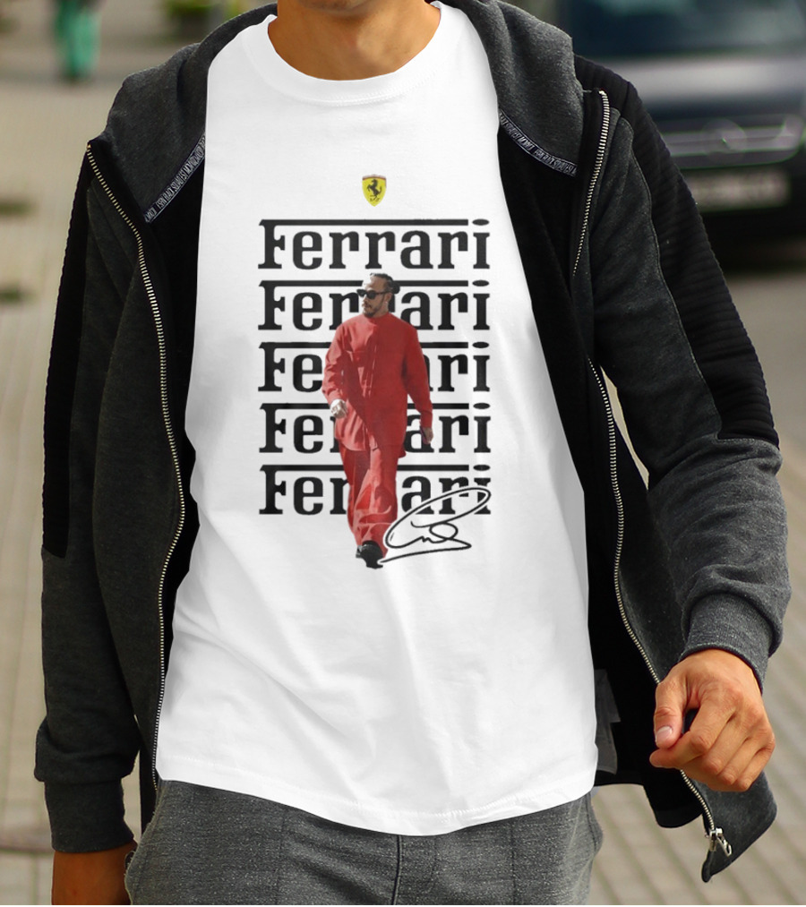 Ferrari 2025 Signature Lewis Hamilton Red Racing Suit T-Shirt