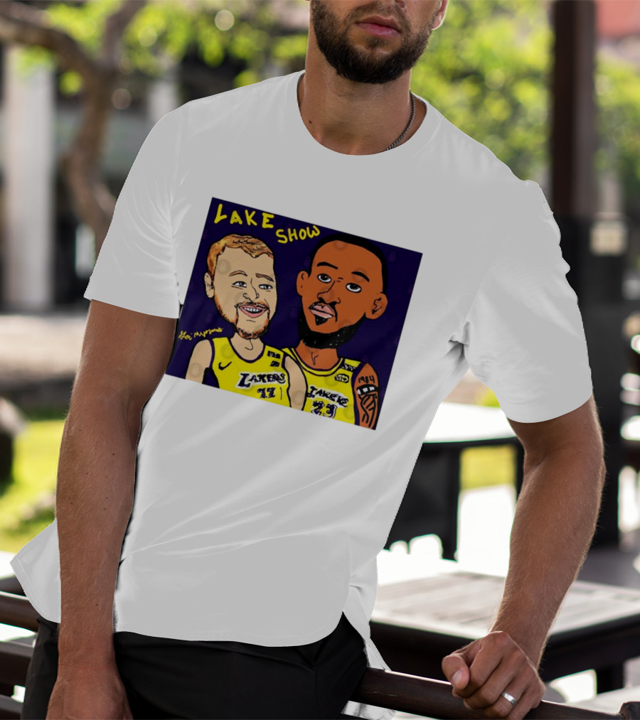 LeBron James And Luka Dončić Lake Show Lakers Cartoon Art 23 77 T-Shirt