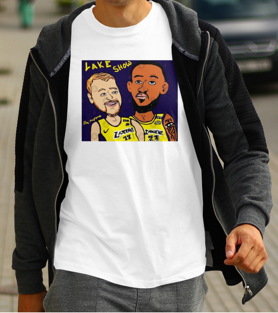 LeBron James And Luka Dončić Lake Show Lakers Cartoon Art 23 77 T-Shirt