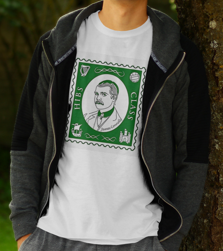 James Connolly Hibs Class Stamp With Harp, Ball, Ship, Castle Symbols T-Shirt
