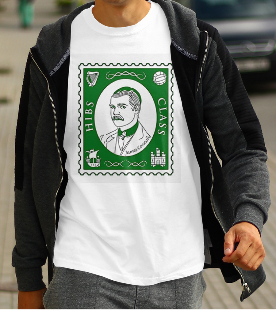 James Connolly Hibs Class Stamp With Harp, Ball, Ship, Castle Symbols T-Shirt
