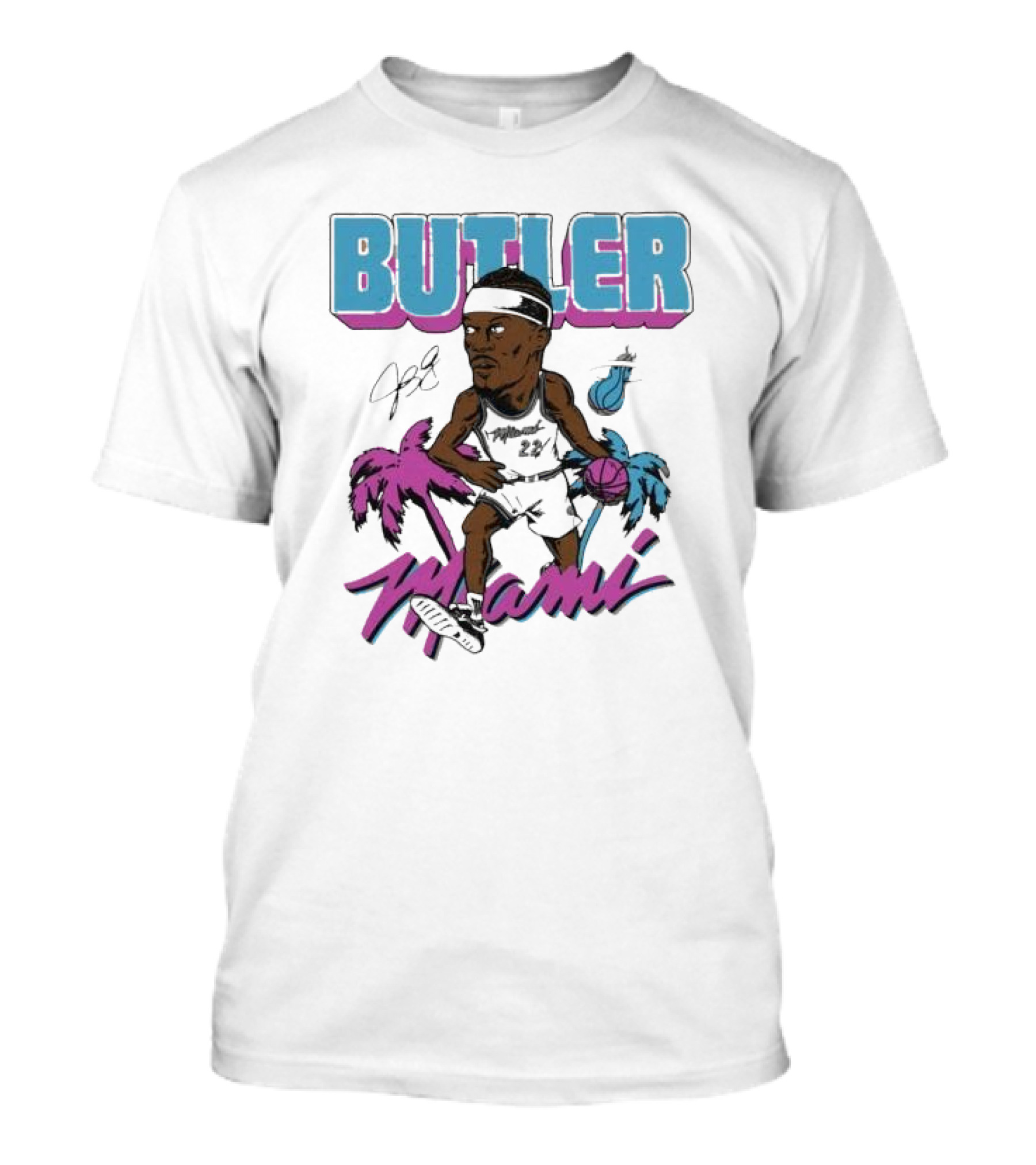 Butler Miami Basketball Caricature With Palm Trees And Flaming Ball T-Shirt