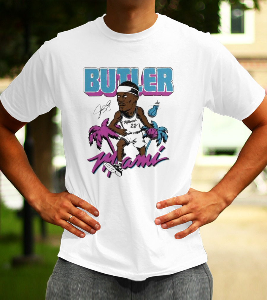 Butler Miami Basketball Caricature With Palm Trees And Flaming Ball T-Shirt