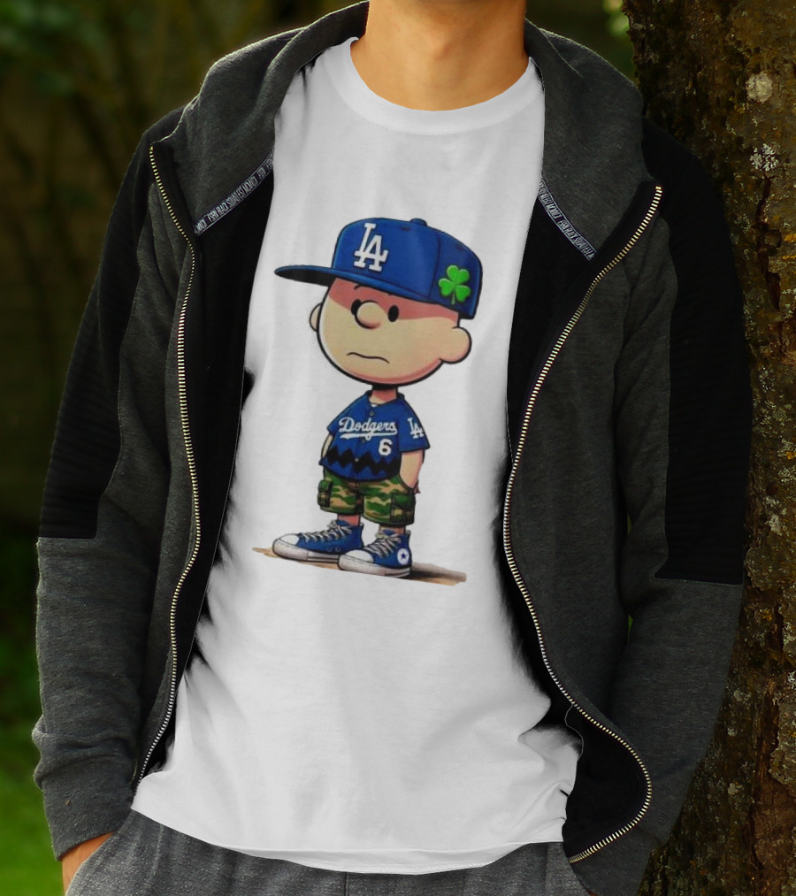 Los Angeles Dodgers Charlie Brown St. Patrick's Day LA Hat Clover Dodgers 6 Jersey T-Shirt