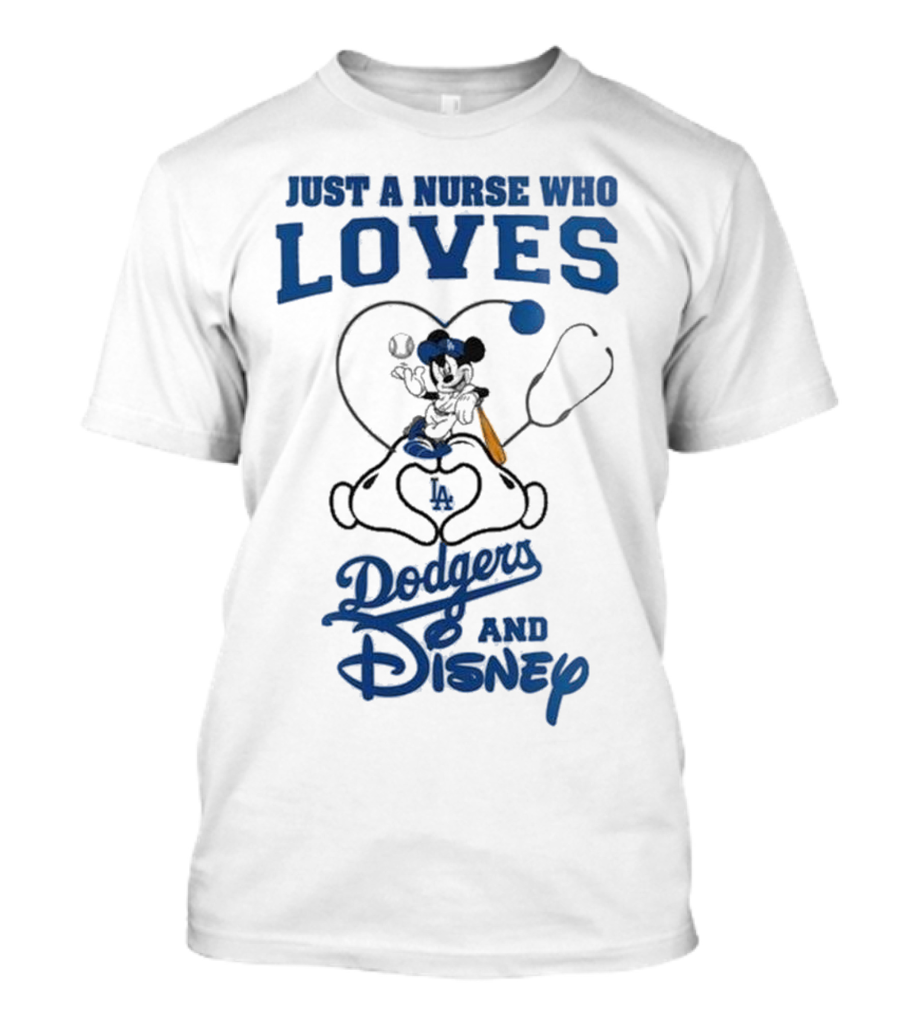 Just A Nurse Who Loves Dodgers And Disney Mickey Mouse Baseball T-Shirt