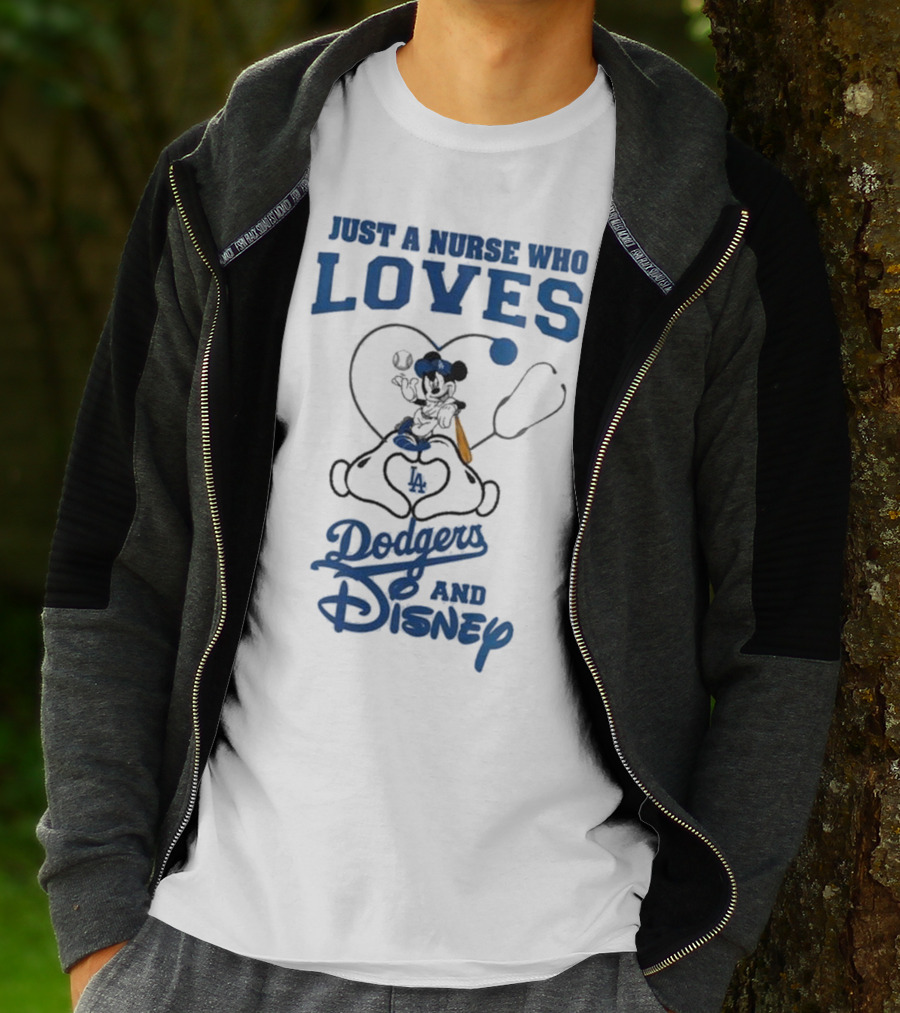 Just A Nurse Who Loves Dodgers And Disney Mickey Mouse Baseball T-Shirt