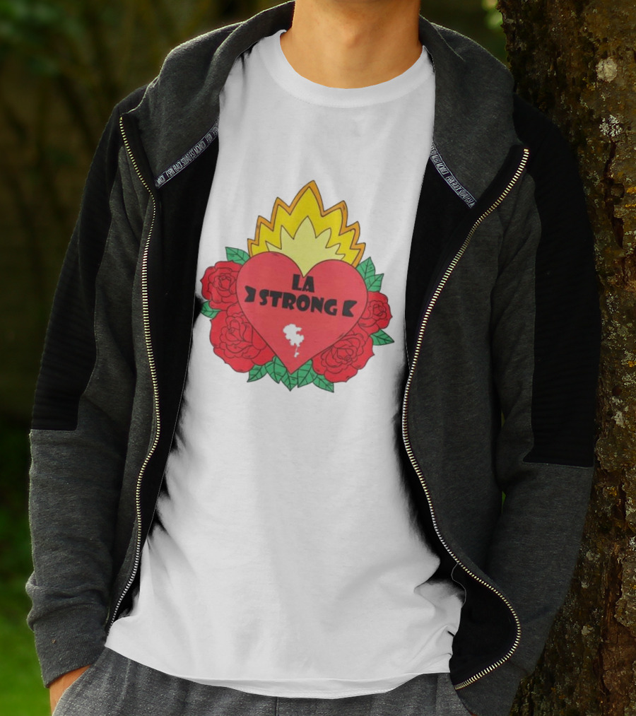 LA Strong Heart With Roses And Flames T-Shirt