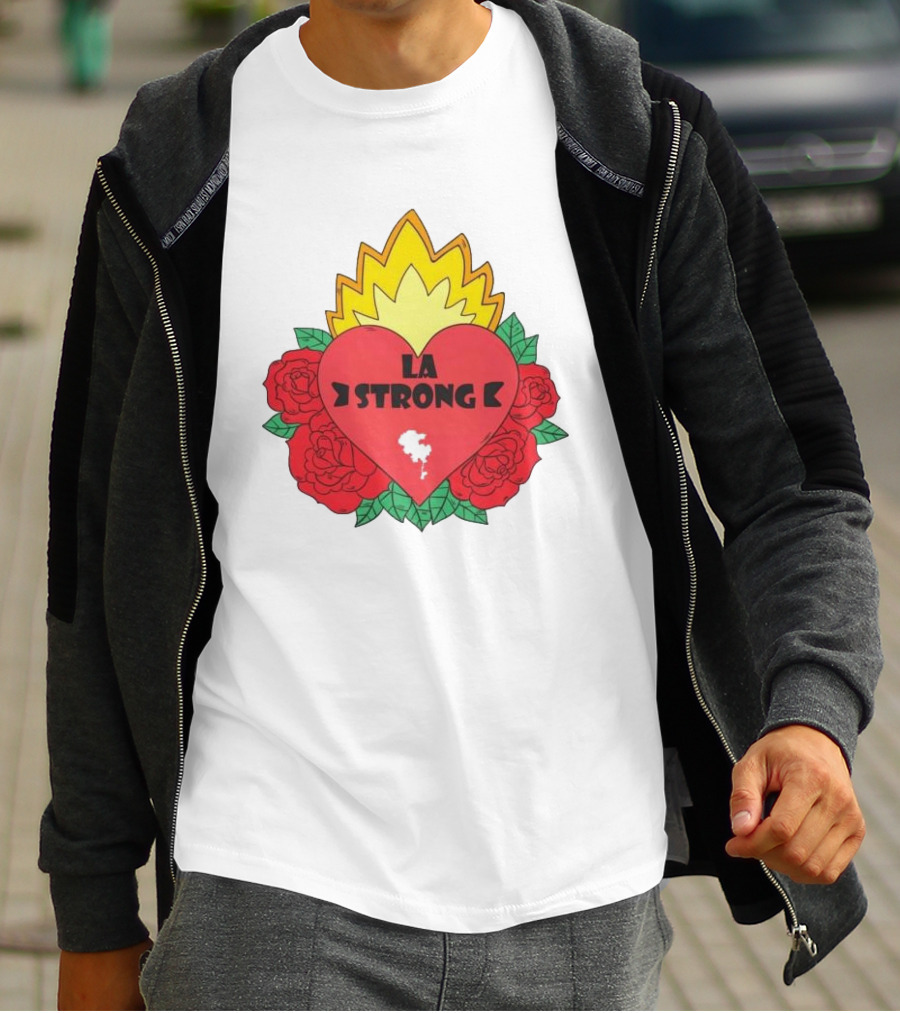 LA Strong Heart With Roses And Flames T-Shirt