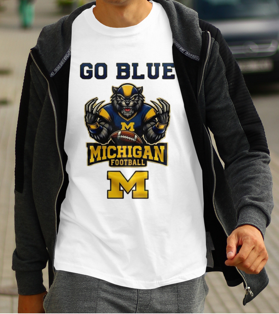 Go Blue Michigan Football Wolverine Mascot M T-Shirt