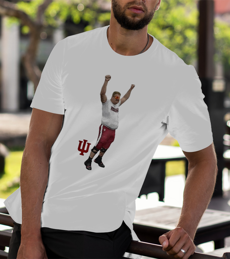 Mike Katic Indiana Hoosiers Football Player Celebration Cartoon IU Logo T-Shirt