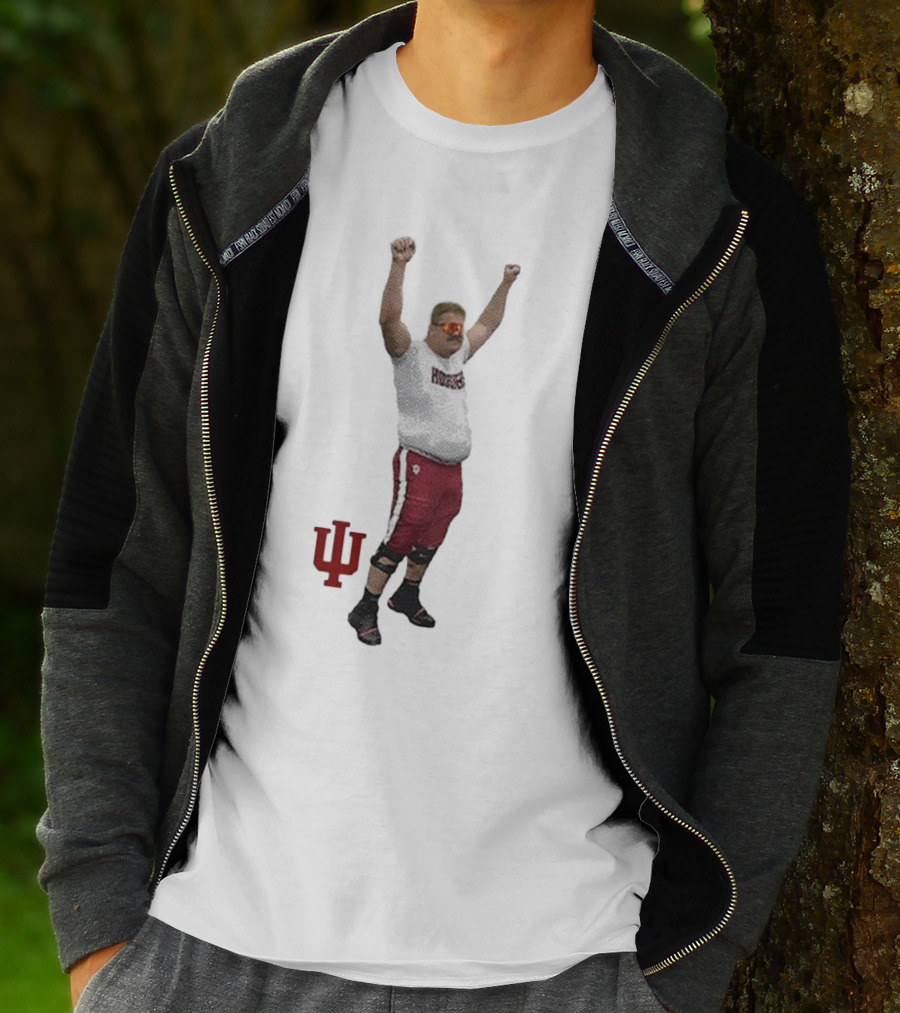 Mike Katic Indiana Hoosiers Football Player Celebration Cartoon IU Logo T-Shirt