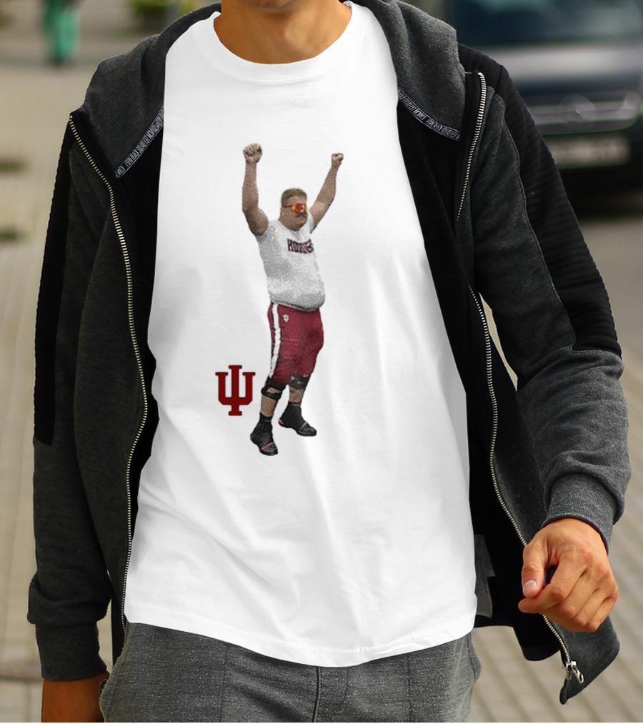 Mike Katic Indiana Hoosiers Football Player Celebration Cartoon IU Logo T-Shirt
