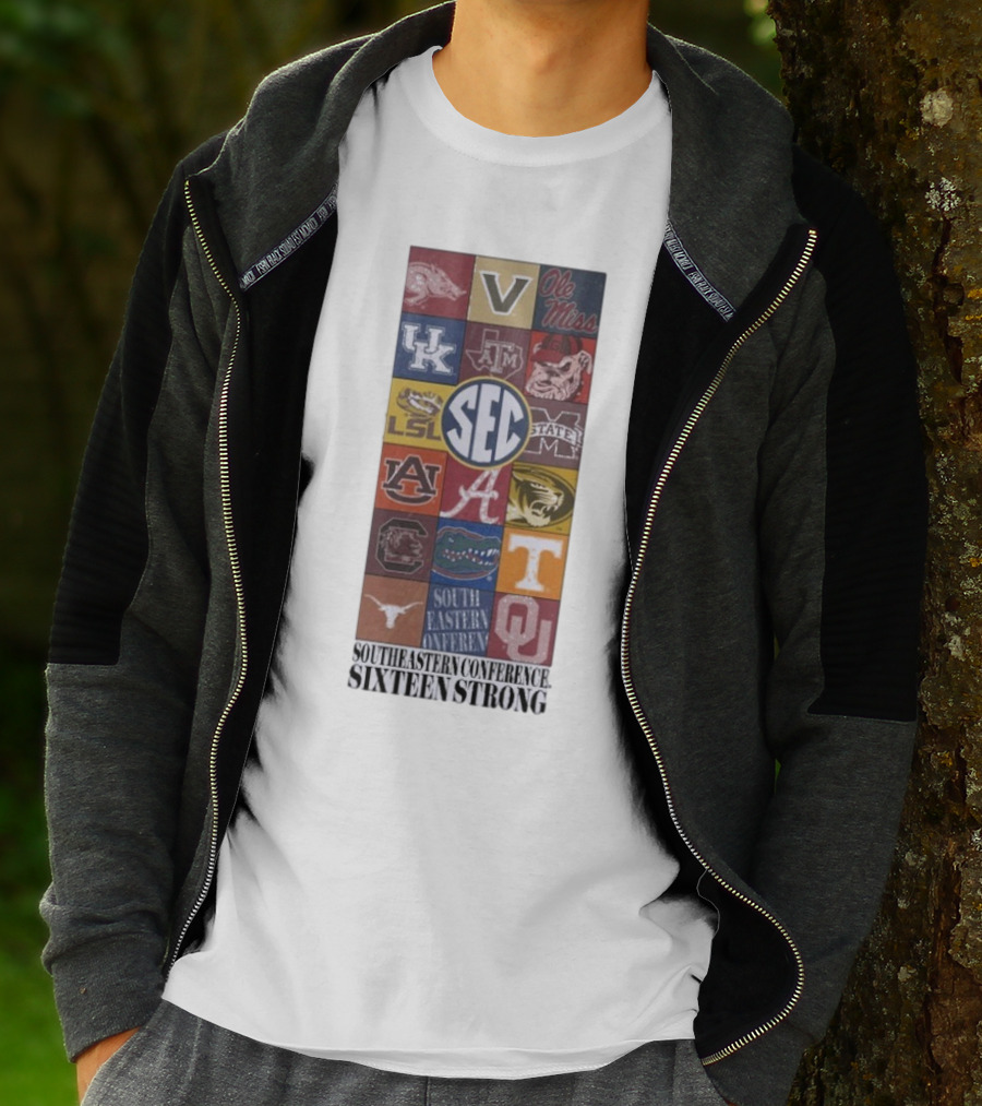 Southeastern Conference SEC Sixteen Strong Ole Miss Vols Razorbacks Kentucky LSU Auburn Alabama Gamecocks Mississippi Gators Longhorns Oklahoma T-Shirt