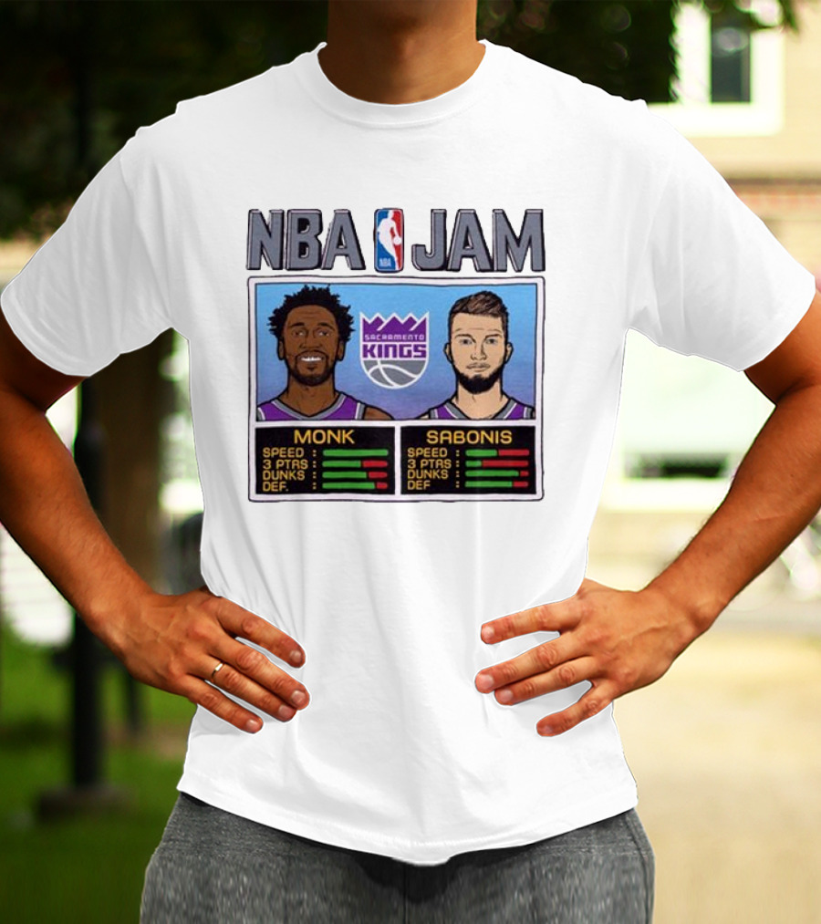 NBA Jam Sacramento Kings Monk Sabonis Stats Graphic T-Shirt