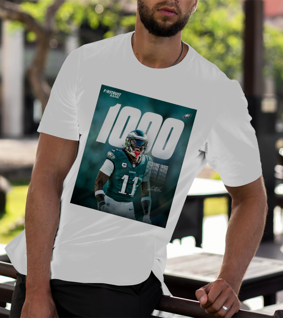 Philadelphia Eagles A.J. Brown 1000 Receiving Yards Signature Fly Eagles Fly NFL T-Shirt