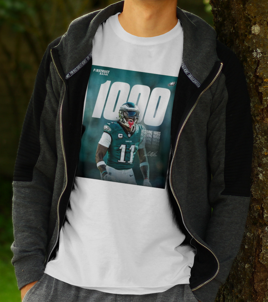 Philadelphia Eagles A.J. Brown 1000 Receiving Yards Signature Fly Eagles Fly NFL T-Shirt