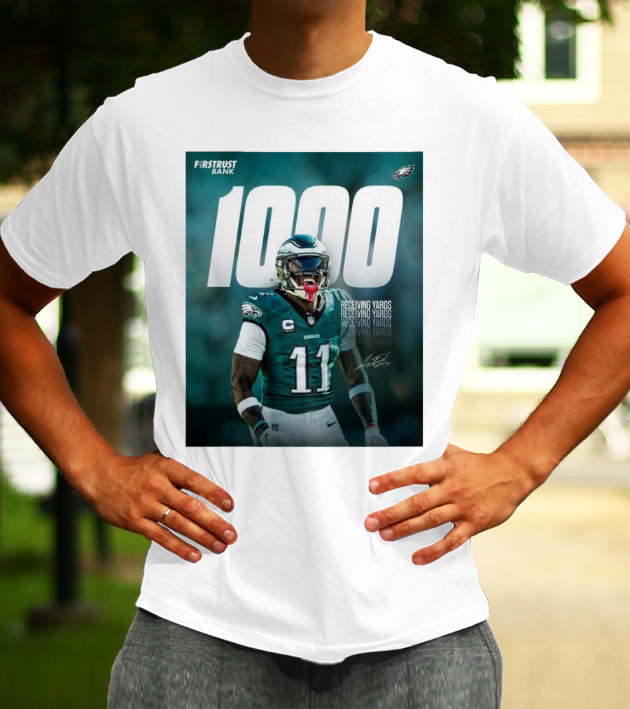 Philadelphia Eagles A.J. Brown 1000 Receiving Yards Signature Fly Eagles Fly NFL T-Shirt