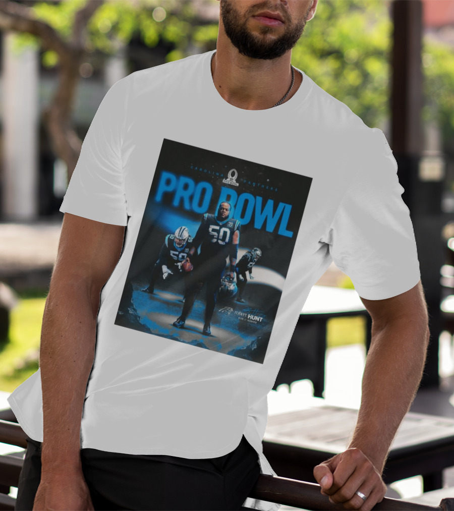 Carolina Panthers Pro Bowl 2025 Robert Hunt 50 Guard Signature NFL T-Shirt