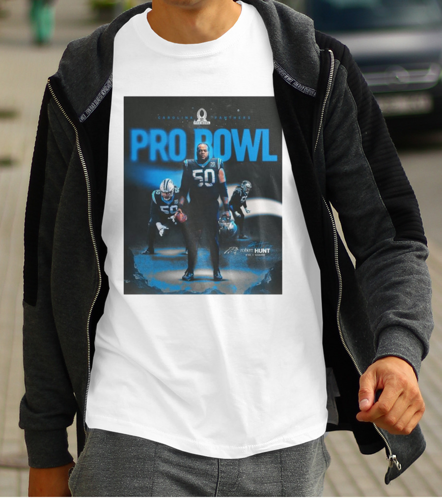 Carolina Panthers Pro Bowl 2025 Robert Hunt 50 Guard Signature NFL T-Shirt