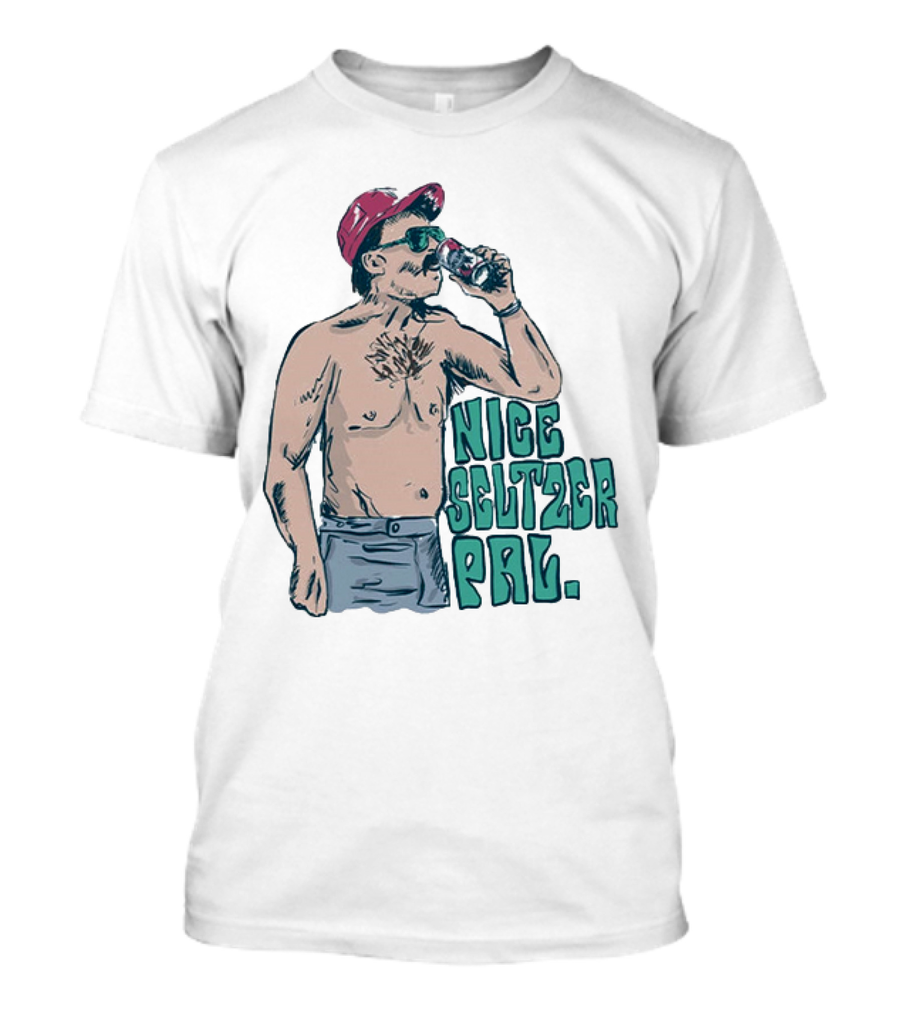Nice Seltzer Pal 4.0 Cartoon Graphic Of Less Man In Cap And Sunglasses With Drink T-Shirt