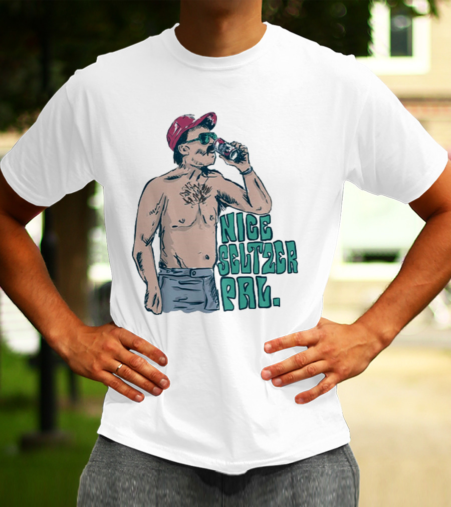 Nice Seltzer Pal 4.0 Cartoon Graphic Of Less Man In Cap And Sunglasses With Drink T-Shirt