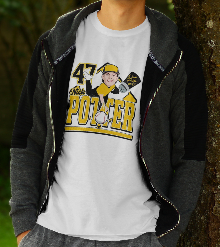 Nick Potter 47 Baseball Illustration With Character In Yellow And Black T-Shirt