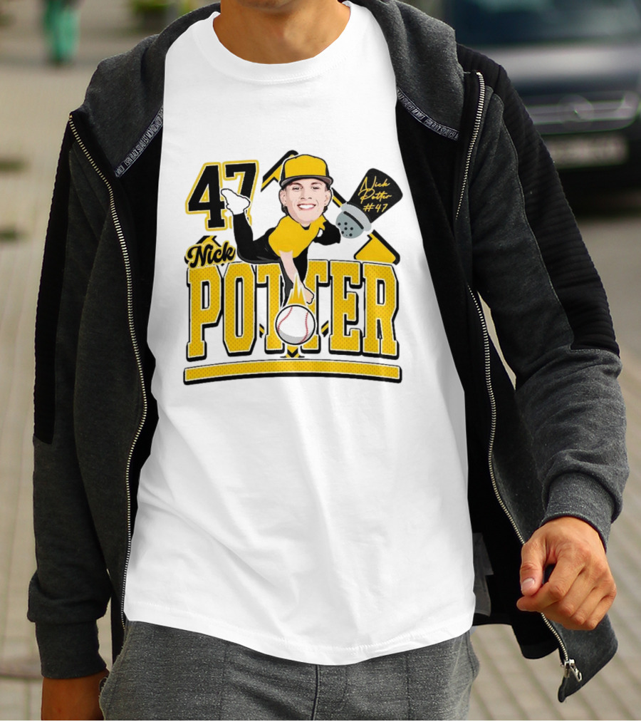 Nick Potter 47 Baseball Illustration With Character In Yellow And Black T-Shirt