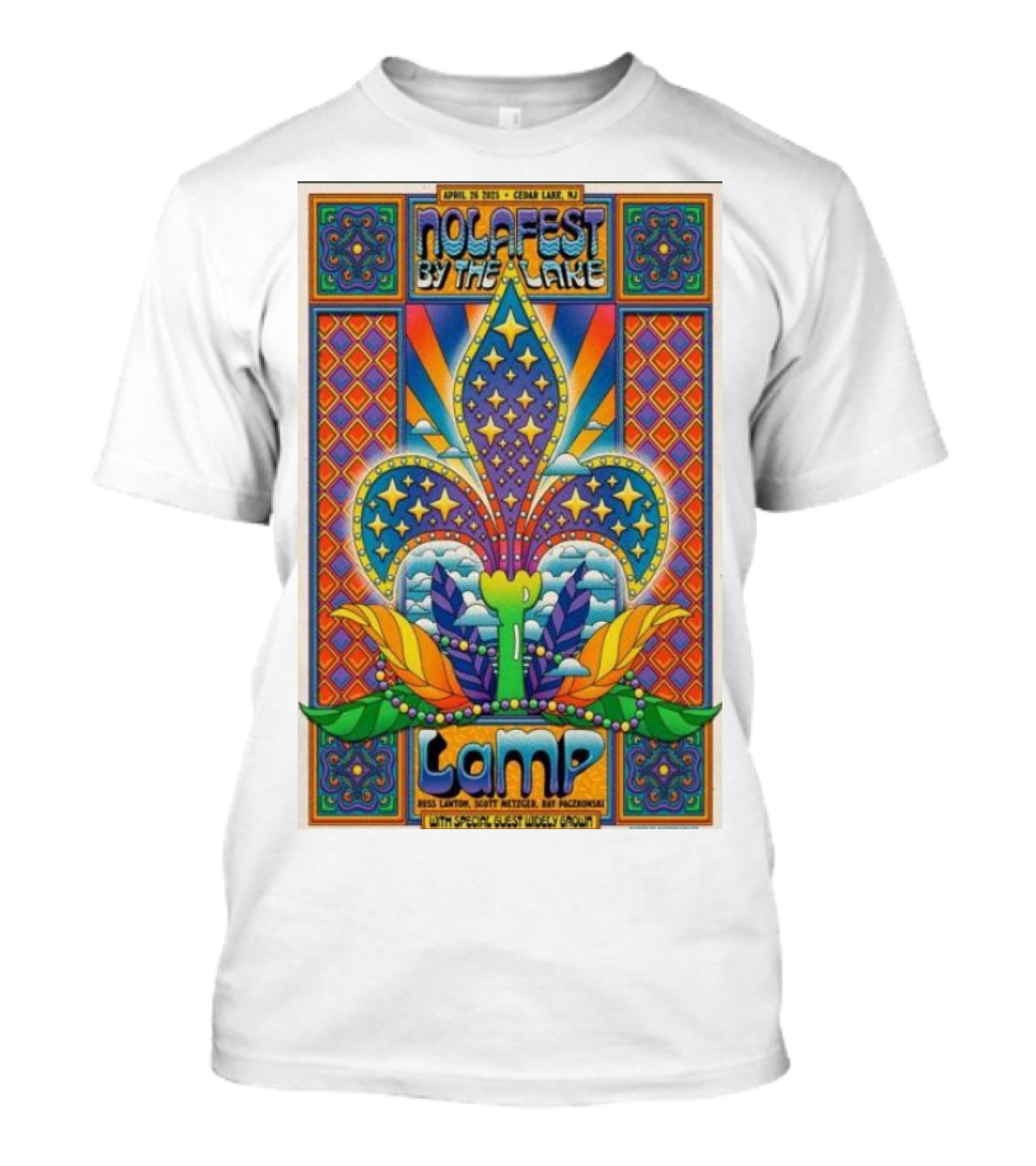 Nolafest By The Lake Lamp Cedar Lake NJ April 26 2025 Fleming Fleur-de-Lis Psychedelic Art Style T-Shirt