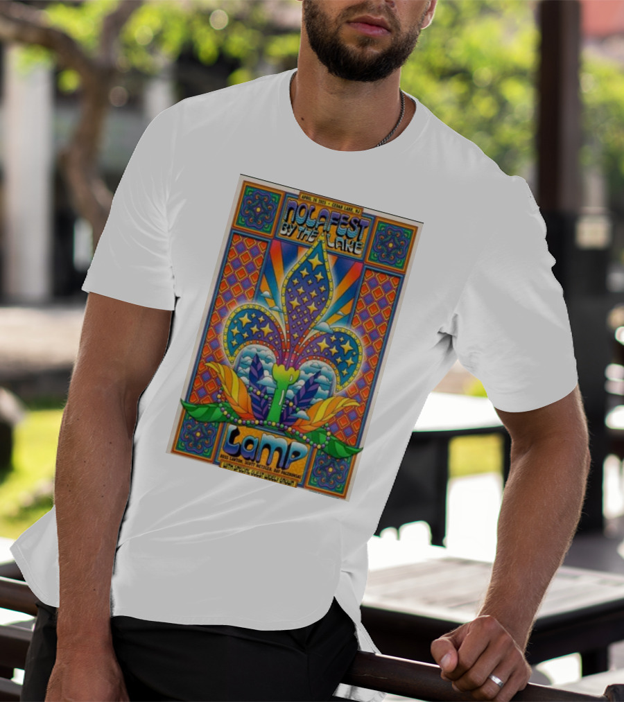 Nolafest By The Lake Lamp Cedar Lake NJ April 26 2025 Fleming Fleur-de-Lis Psychedelic Art Style T-Shirt