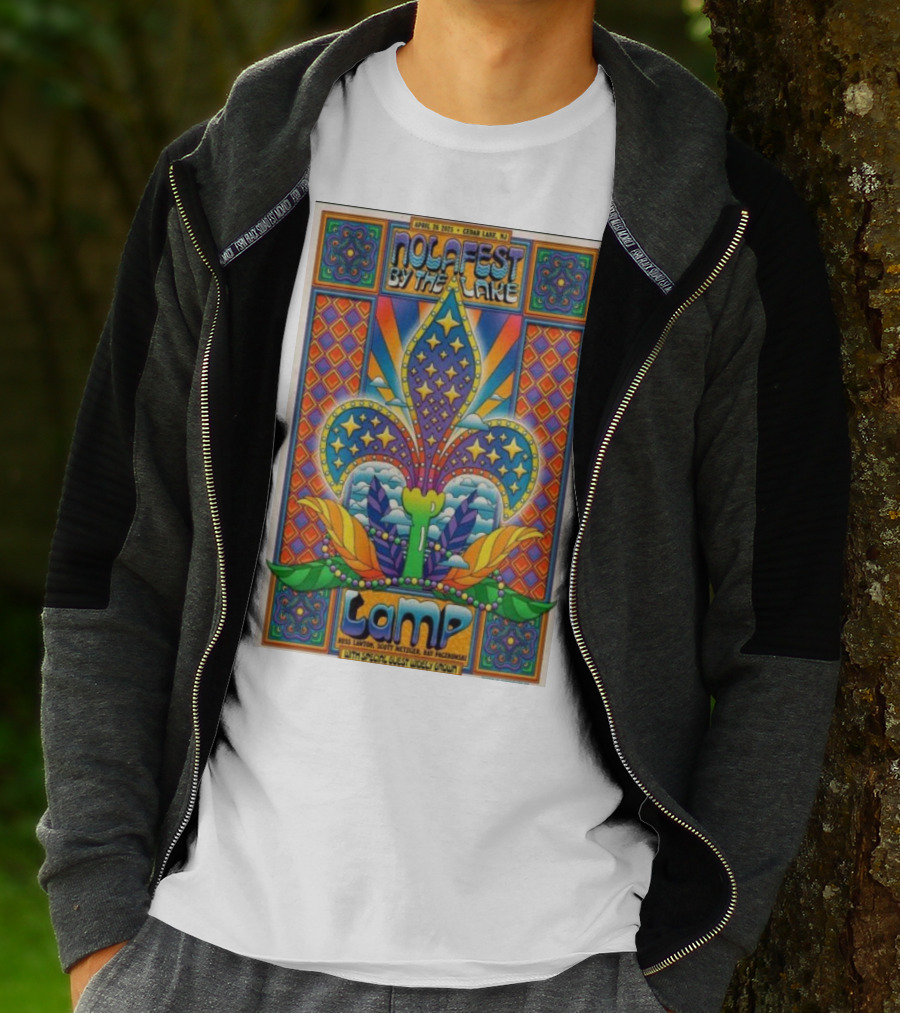 Nolafest By The Lake Lamp Cedar Lake NJ April 26 2025 Fleming Fleur-de-Lis Psychedelic Art Style T-Shirt